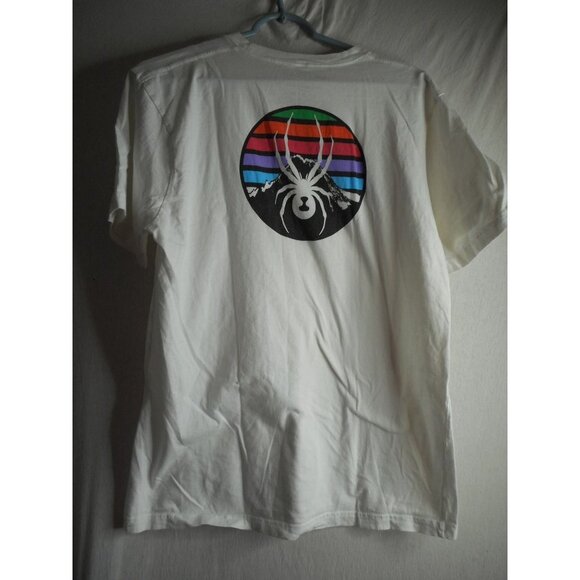 Spyder 100% Organic Cotton White Graphic Tee T-Shirt Double Sided Sz L rainbow - Picture 5 of 5